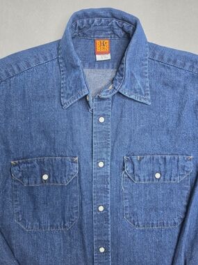 VTG Big Ben Wrangler Denim Shirt Mens Medium Tall Pearl Snap Button Long Sleeve